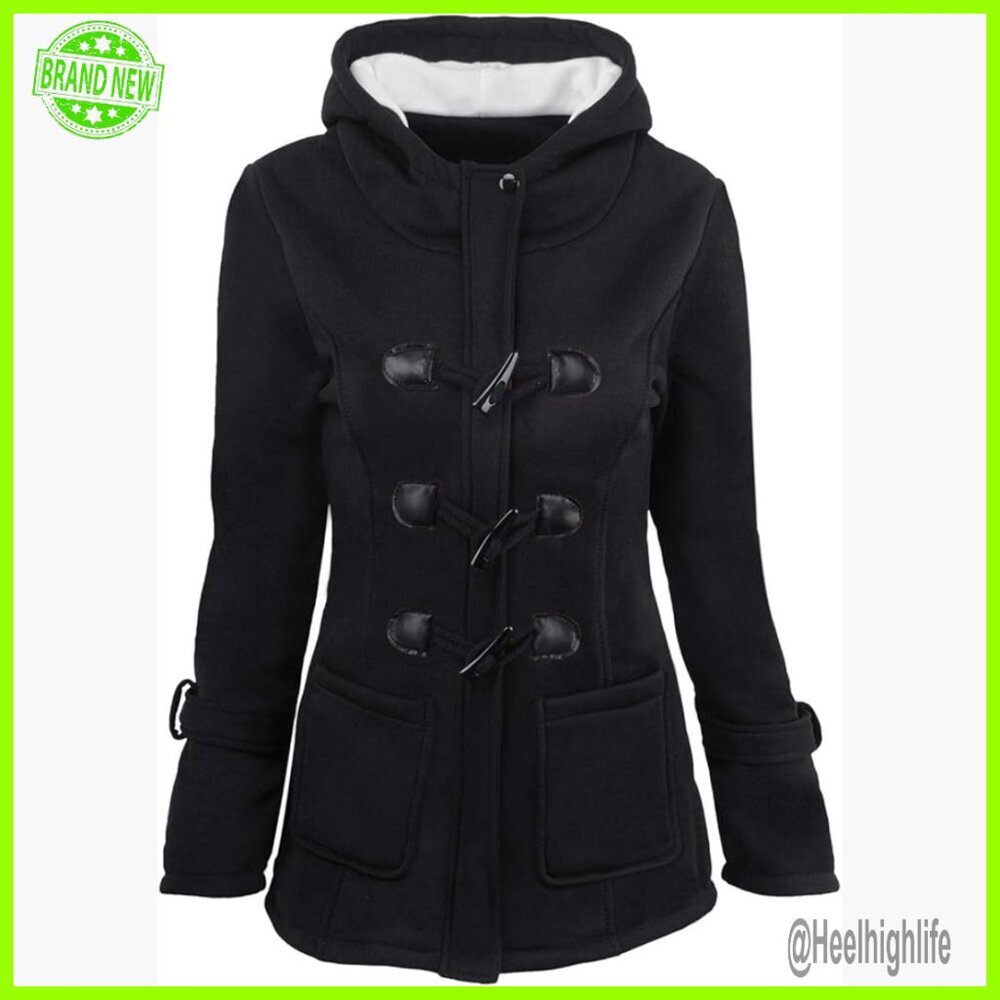 Sherpa Lined Fleece Pea Coat Women's Plus Size Winter Jacket Horn Button